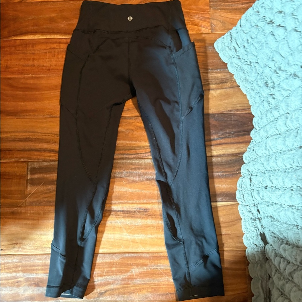 Lululemon Black Running Leggings Size 6‎ High Rise Pocket Athletic Tights (0737)